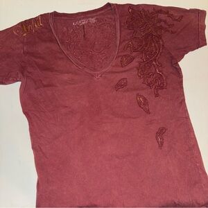 Vintage Sinful / Affliction Gold Wing and Embellished Short Sleeve T-Shirt